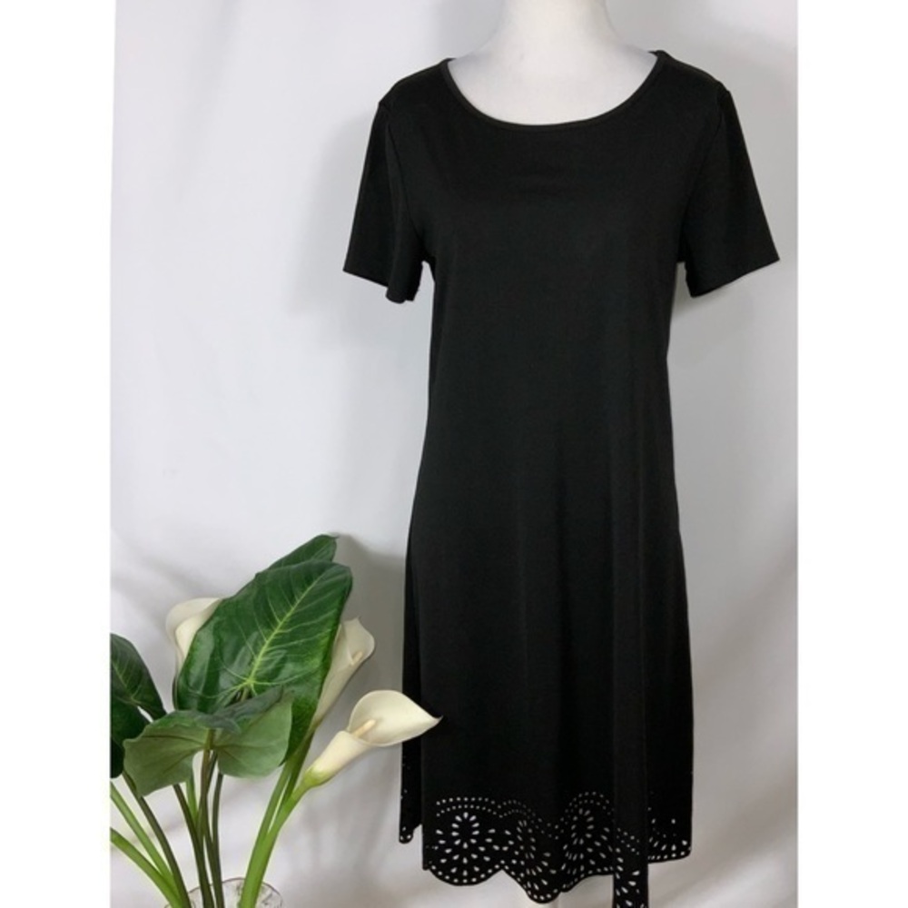 NWT Grace Karin Black Short Sleeve Shift A-Frame Dress Eyelet Hemline Medium